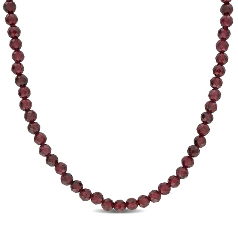 Miadora 16ct TGW Fancy-Cut Garnet Facetted Bead Necklace Yellow Silver-17+2 in.