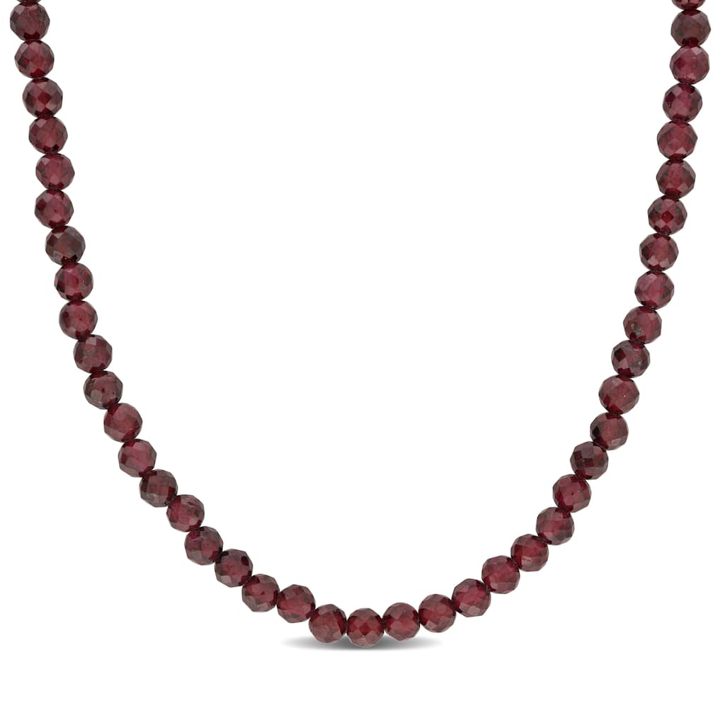 Miadora 16ct TGW Fancy-Cut Garnet Facetted Bead Necklace Yellow Silver-17+2 in.