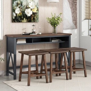 4-Piece Counter Height Dining Table Set with 3 Stools for Small Places ...