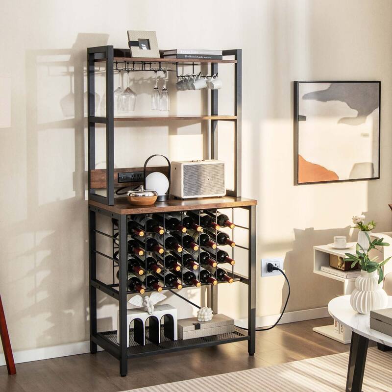 Costway Wine Bar Cabinet with 4 Tier Storage Shelves Glass Holders - See Details