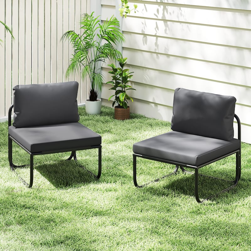 Gymax Patio Chairs Set of 2 w/ Removable Cushions Heavy Duty Metal
