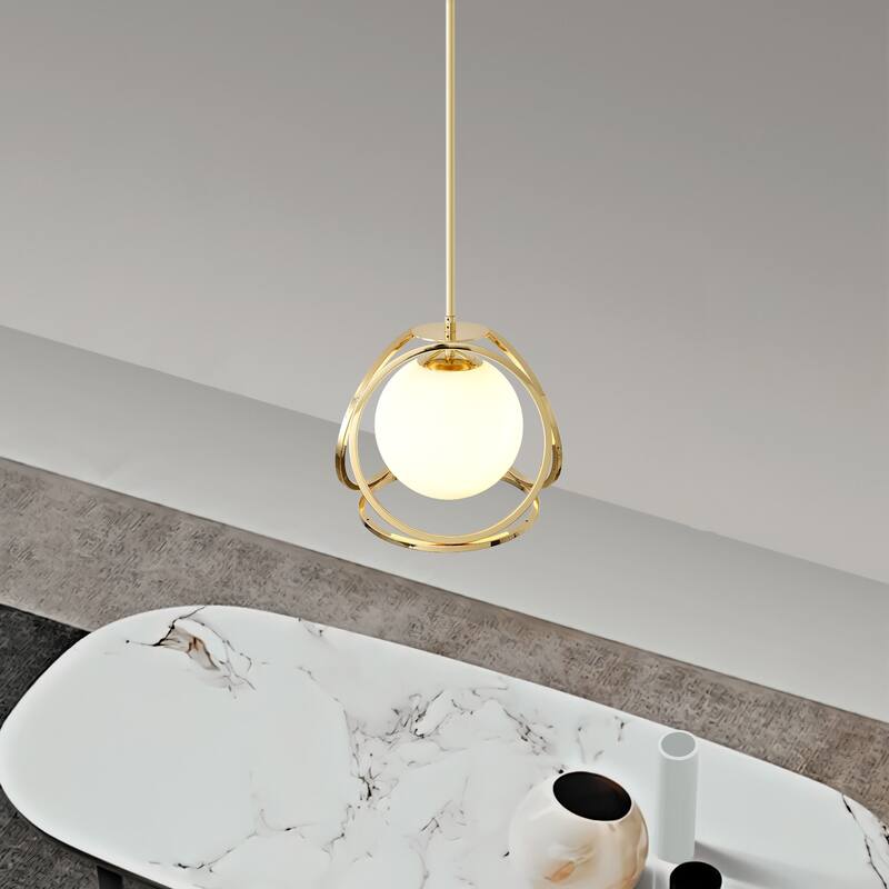 Elegant 1 - Light Gold Pendant with Encircled White Glass - Brushed Gold