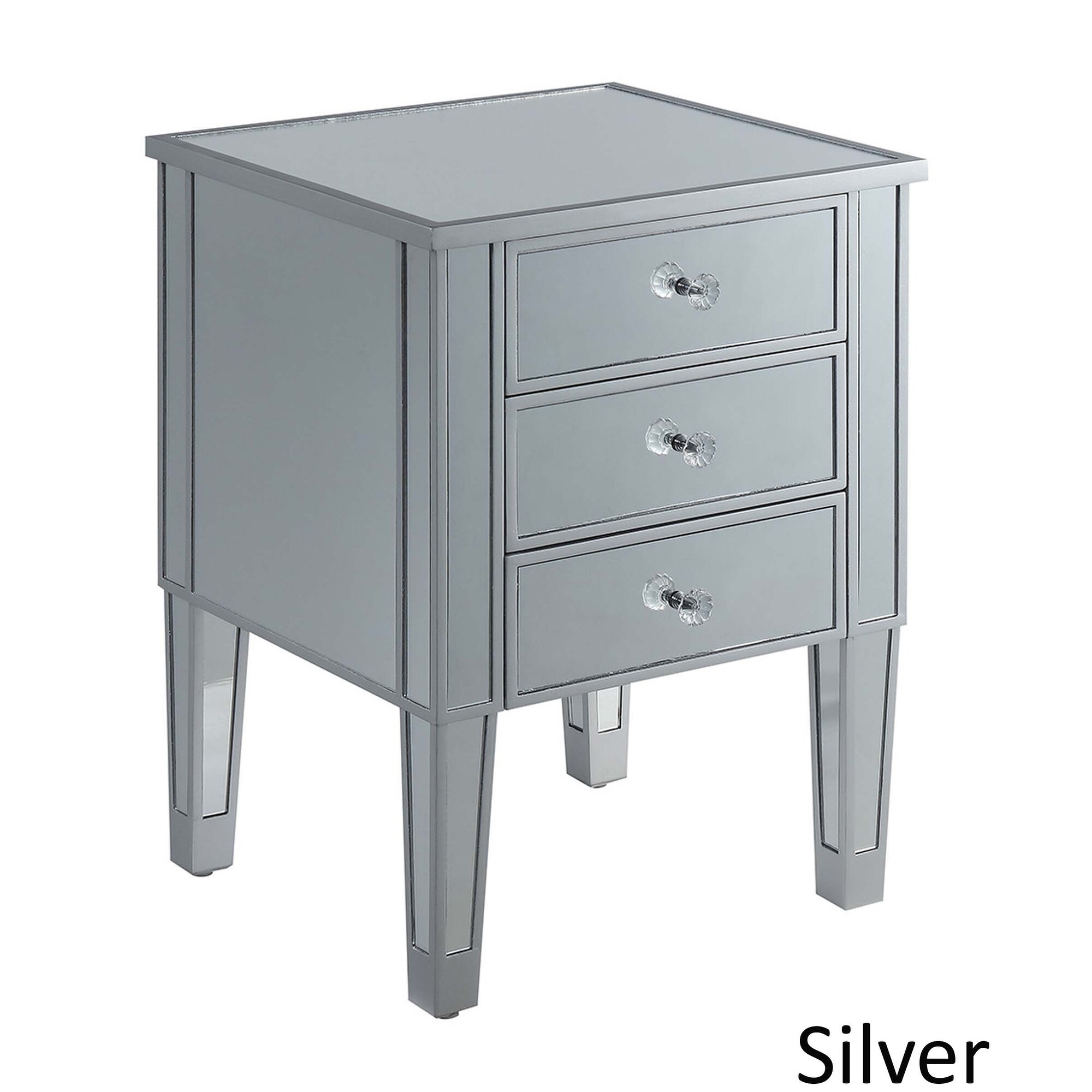 Shop Silver Orchid Bertram Silver 3 Drawer Mirrored End Table Overstock 24256588 Silver Mirror