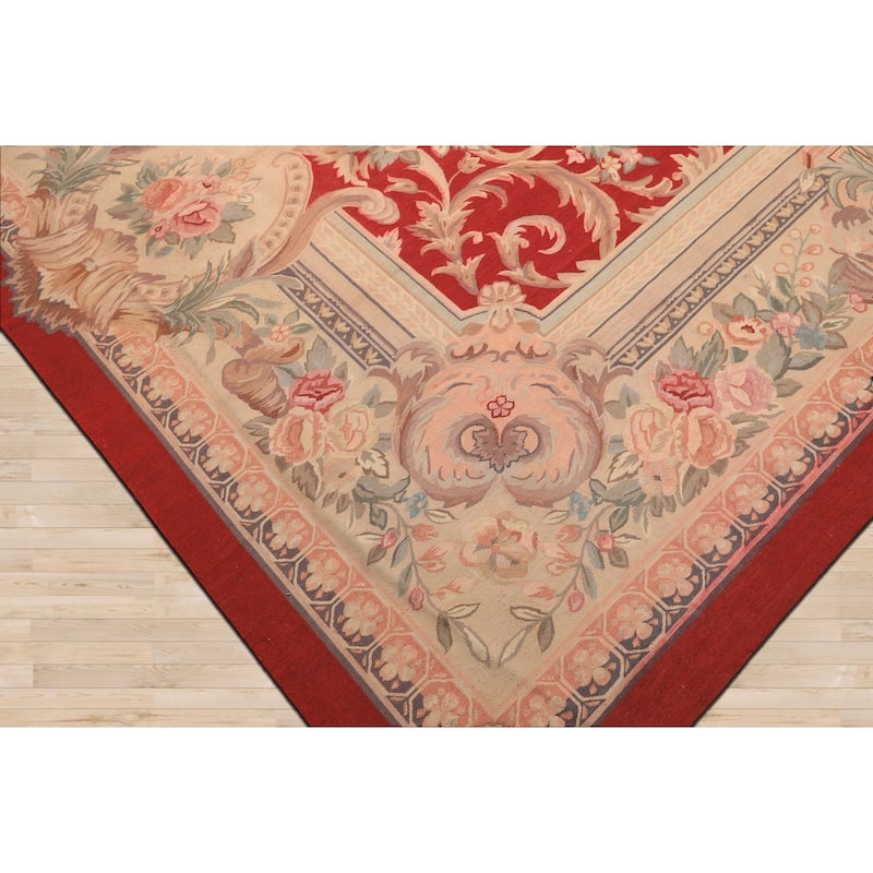 8'10''x12'4'' Hand Woven Flatweave Wool Red Medallion French Aubusson Rug - 8' 10'' x 12' 4''