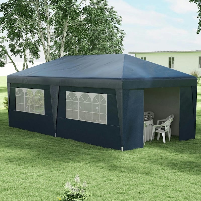 10' x 19.5' Pop Up Canopy Tent Height Adjustable, Leg Weight Bags, Bag - Dark Blue