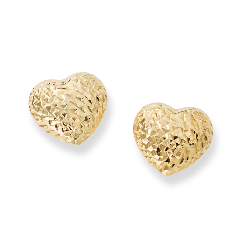 Clover 14K Diamond-Cut Puff Heart Stud Earrings