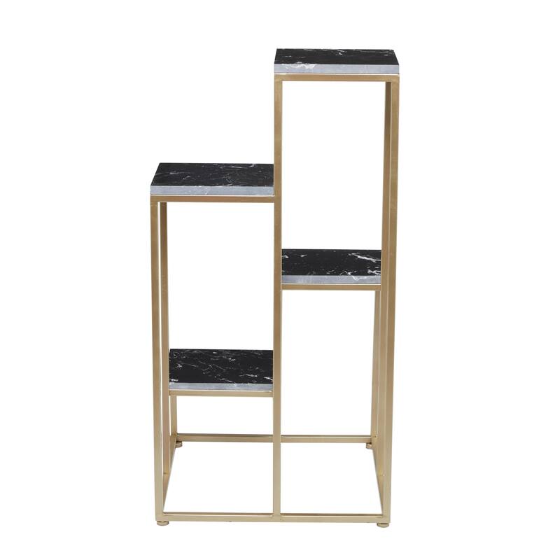 Marble 4 Tier Indoor Plantstand with Gold Base - Black - Roche River Decor