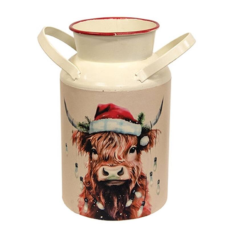Vintage Cream Metal Milk Can with Highland Cow Print 2 Asstd.