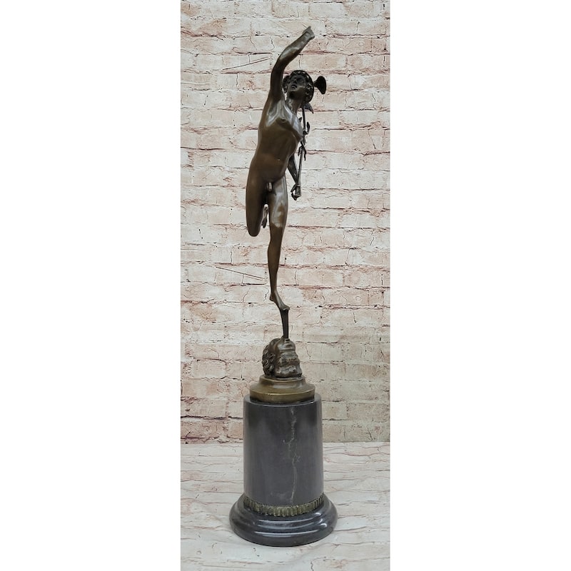 Flying Mercury Hermes W/ Caduceus Bronze Statue Sculpture Figure By Giambologna 21 Inches X 13 Inches