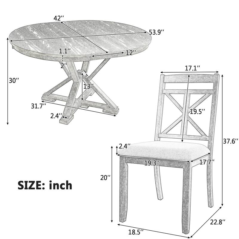 5-Piece Retro Dining Set – Extendable Round Table & 4 Upholstered Chairs for Dining/Living Spaces‌