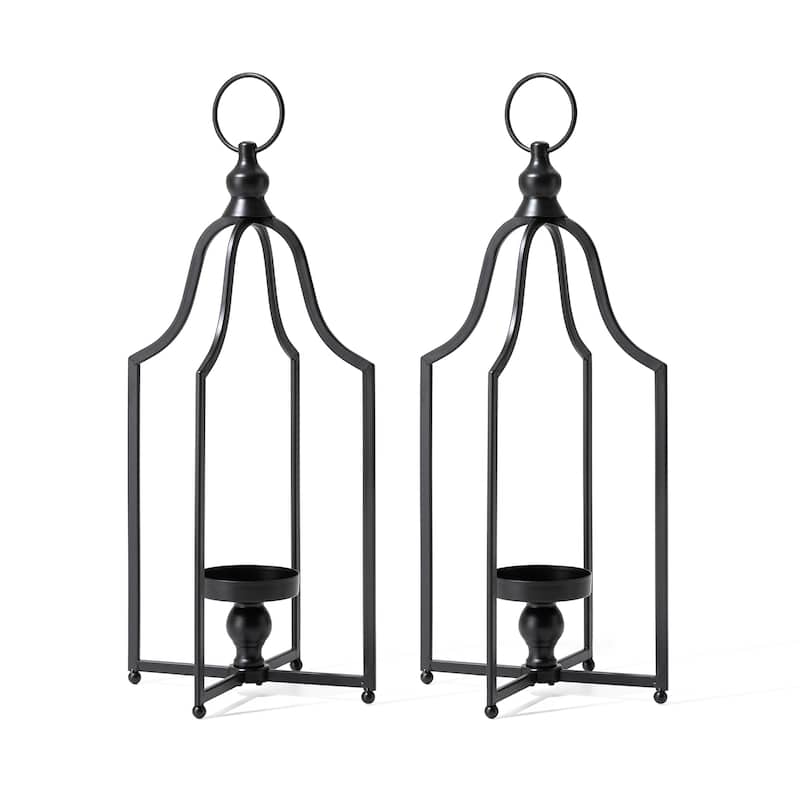 Glitzhome Modern Black Metal Foldable Lanterns Spring Wedding Hanging Candle Holders