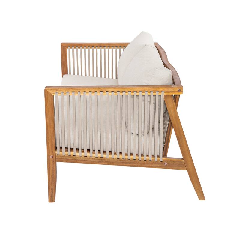 Christopher Knight Home - Outdoor Modern Solid Acacia Wood 2-Piece Conversation Set with Rope Arm Loveseat and Coffee Table