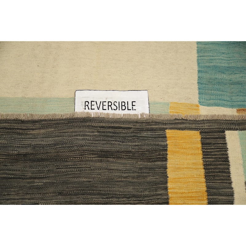 Hand Woven Oriental 100% Wool Carpet Southwestern Modern Multi-Colored Kilim Area Rug - 9' 9'' X 6' 10''