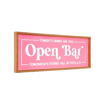 American Art Decor Tipsy Open Bar Framed Metal Embossed Sign - 28.25" x 10.5" - 10.5" x 28.25" x 1.12"