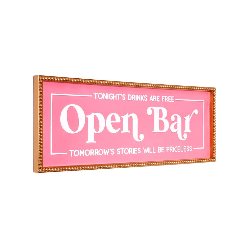 American Art Decor Tipsy Open Bar Framed Metal Embossed Sign - 28.25" x 10.5" - 10.5" x 28.25" x 1.12"