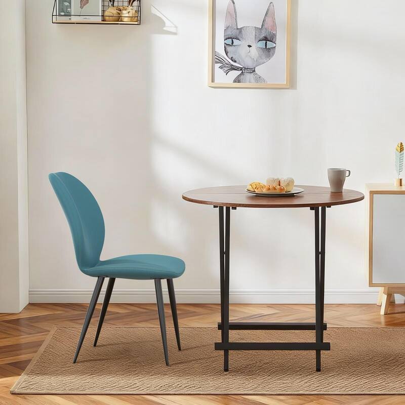 Leather Dining Chair with Metal Legs, Shell Shape Upholstered Chair Set of 4 for Kitchen, Restaurant, Living