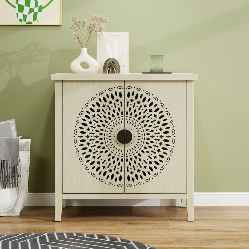 Waterproof Sideboard Buffet, Hollow-Carved 2 Door Accent Cabinet, Storage Cabinet with Adjustable Shelf