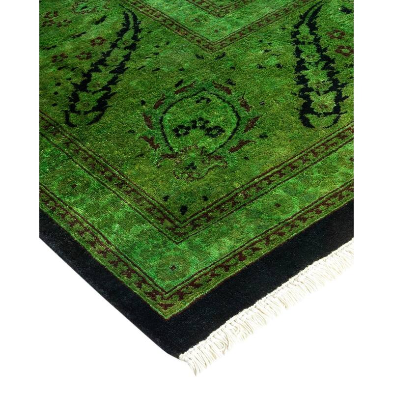 Overton Hand Knotted Wool Vintage Inspired Modern Contemporary Overdyed Green Area Rug - 8' 4" x 10' 0"