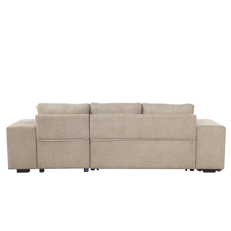 104.5" Chenille L-Shaped Sectional Sofa with Pull-Out Bed and Storage Chaise, 3-Seater