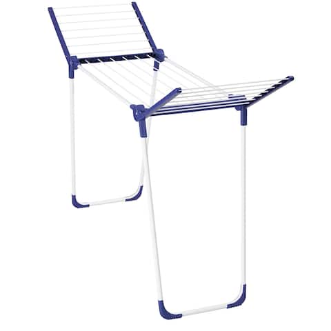 Leifheit Large Folding Clothes Drying Rack, Adjustable Steel Rods, Blue and White