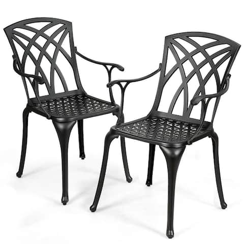 2 Pcs Durable Aluminum Dining Chairs Set with Armrest - 20" X 21.5" X 37" (L x W x H)
