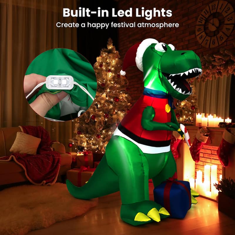 Gymax 6 FT Inflatable Christmas Dinosaur with Gift Blow Up Christmas - See Details