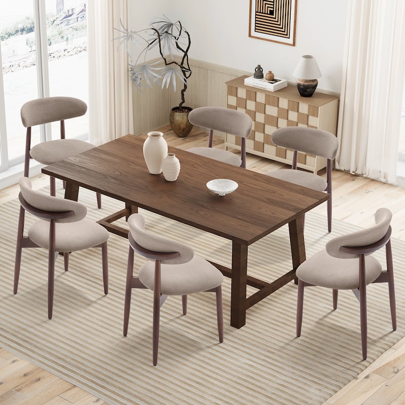 RENEWLINE Mid-Century Modern Upholstered Dining Chair with Wooden Legs - Set of 6 - Camel