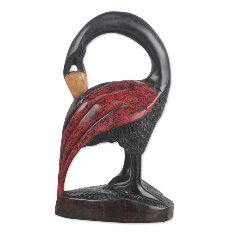 Handmade Sankofa Wood Sculpture (Ghana) - 12.5" H x 7" W x 3.9" D
