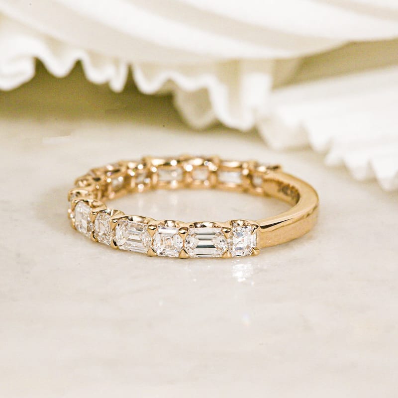 Kobelli 1.80 Carats Lab Grown Diamond Solid 14k Gold Asscher & Emerald Streamline Near Eternity Coco Ring
