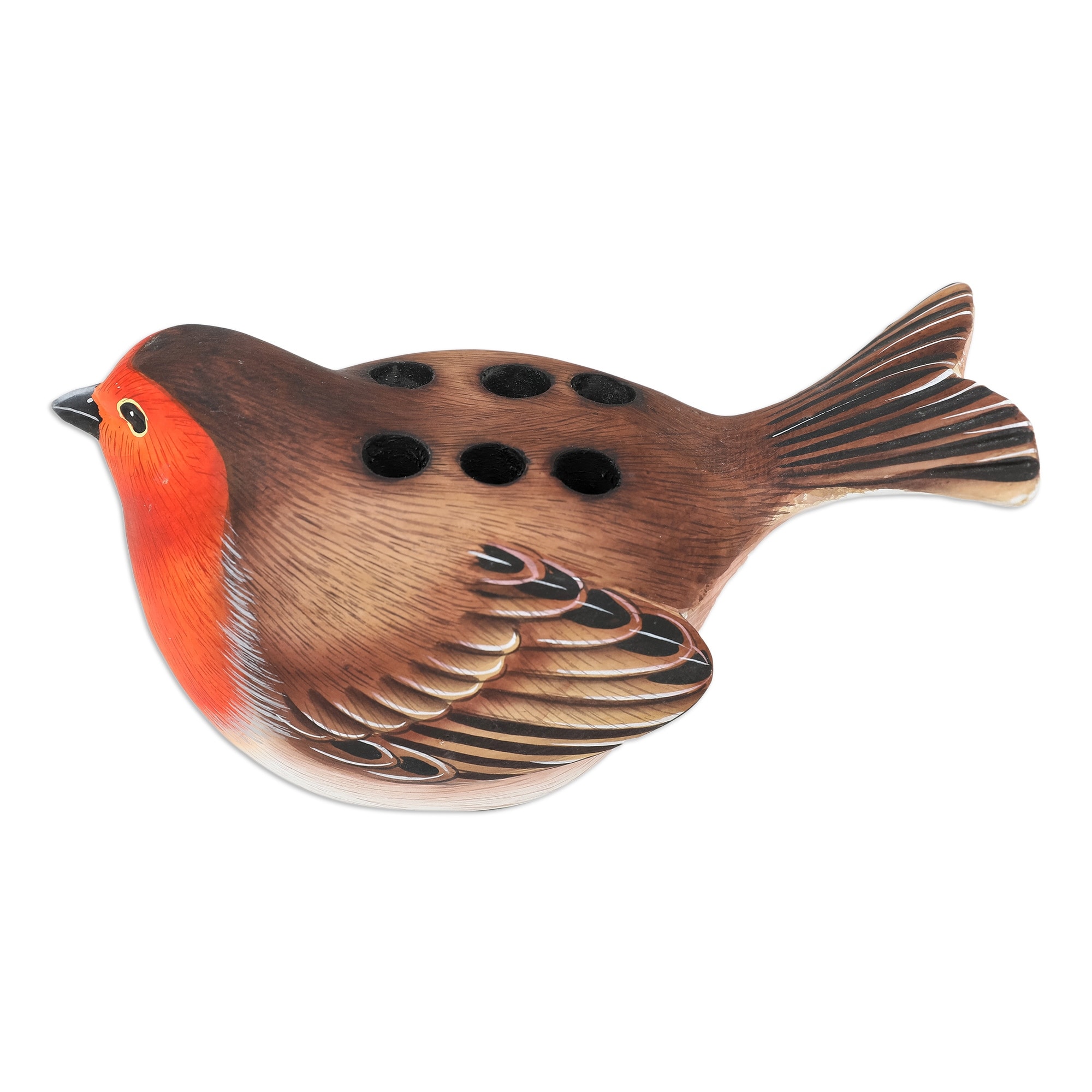 Novica Handmade Nesting Robin Wood Pen Holder