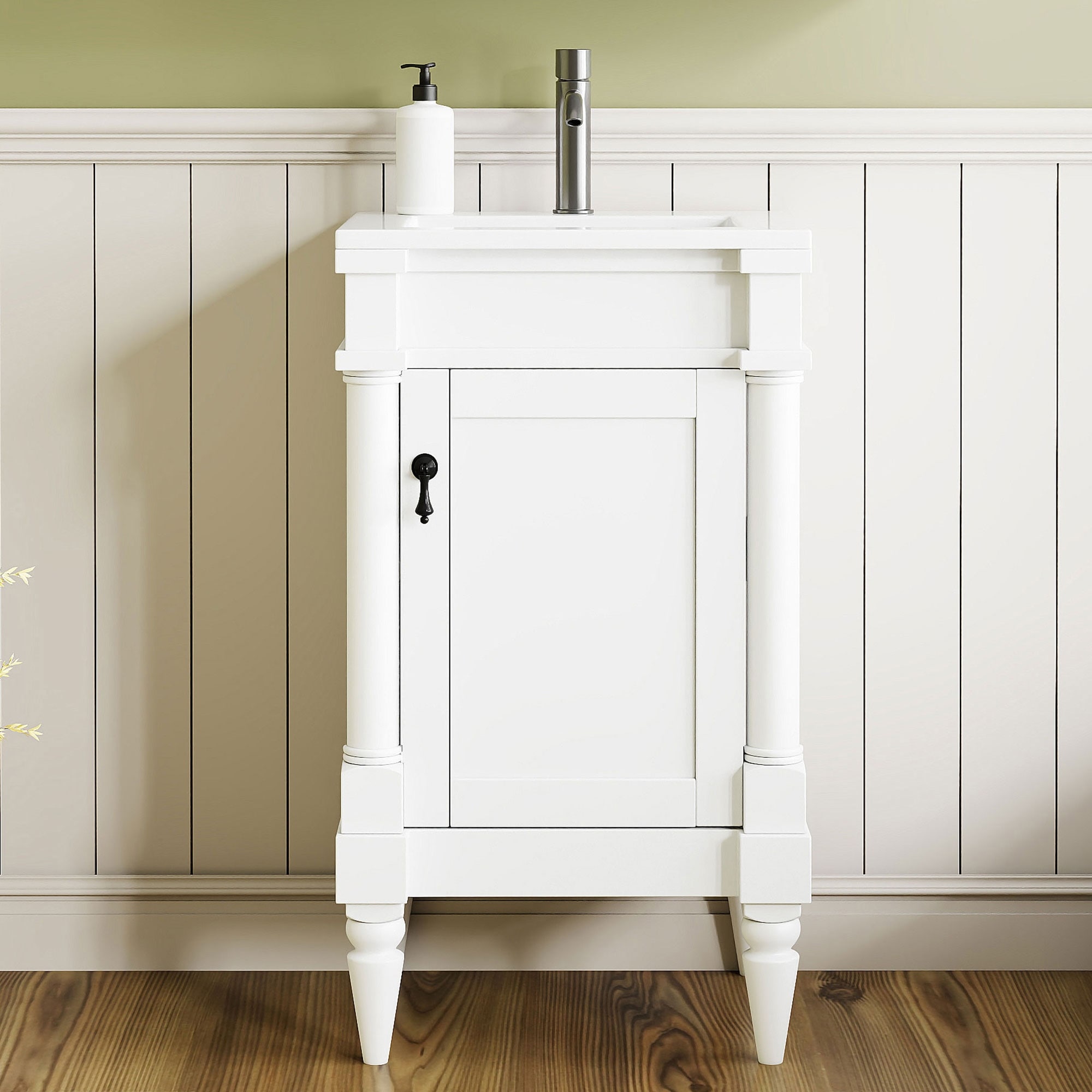 18" Freestanding Bathroom Vanity with White Integrated Ceramic Sink - 18'' x 16.1'' x 34''