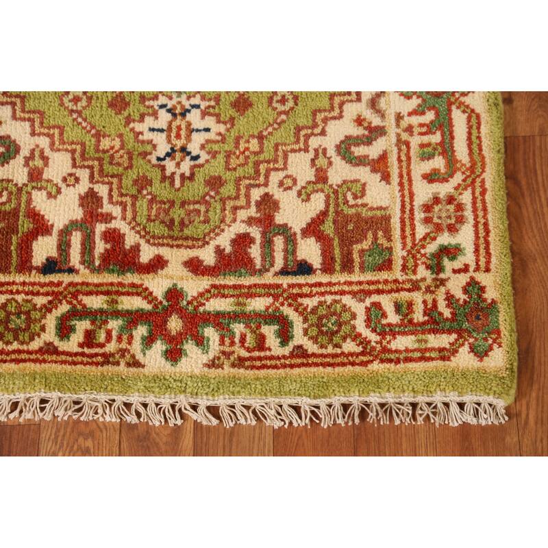 Light Green Heriz Serapi Indian Runner Rug Hand-Knotted Wool Carpet - 2'6" x 8'0"