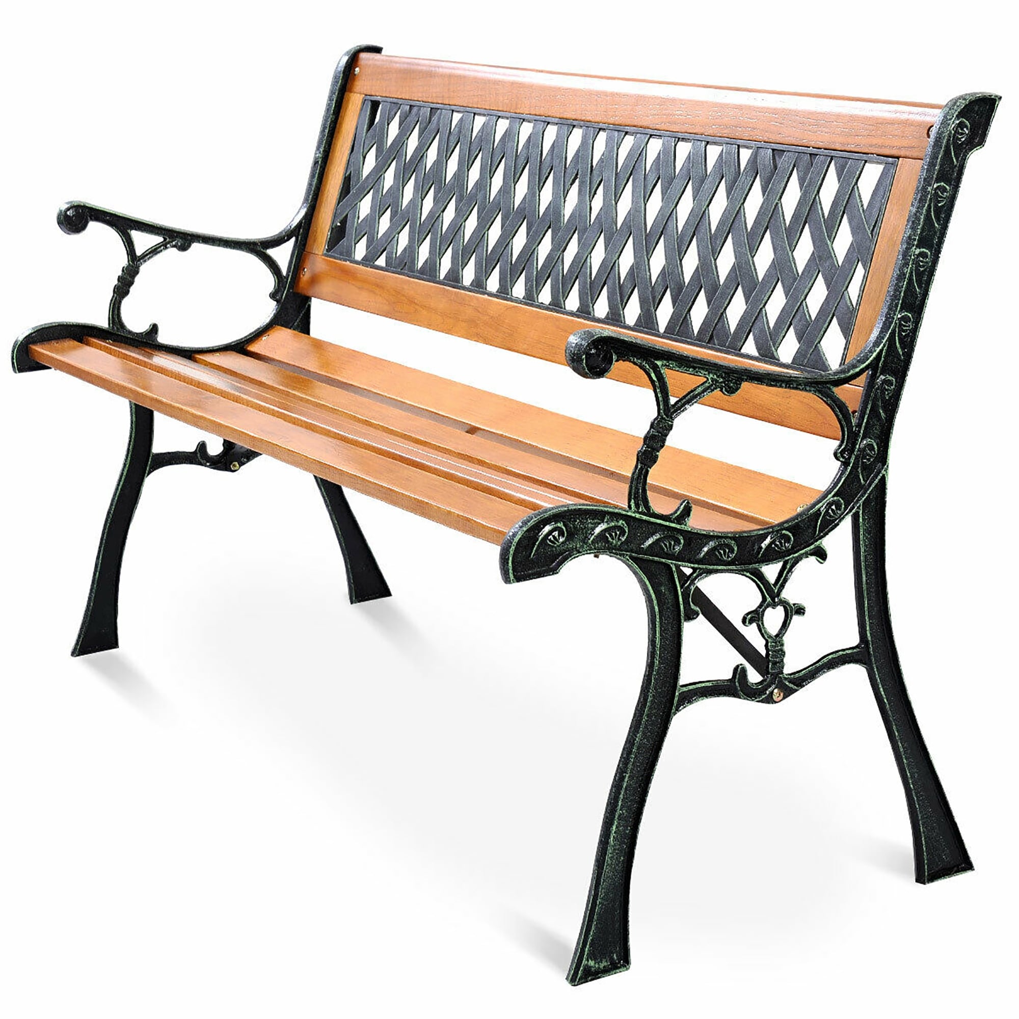 Patio Bench Outdoor Furniture Iron Hardwood Frame Porch Loveseat
