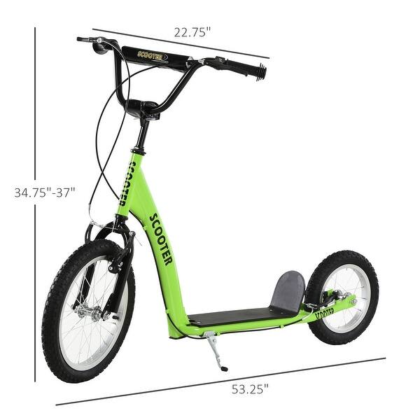 Aosom Youth Scooter Kick Scooter for Kids 5+ with Adjustable Handlebar 16" Front and 12" Rear Dual Brakes Inflatable Wheels