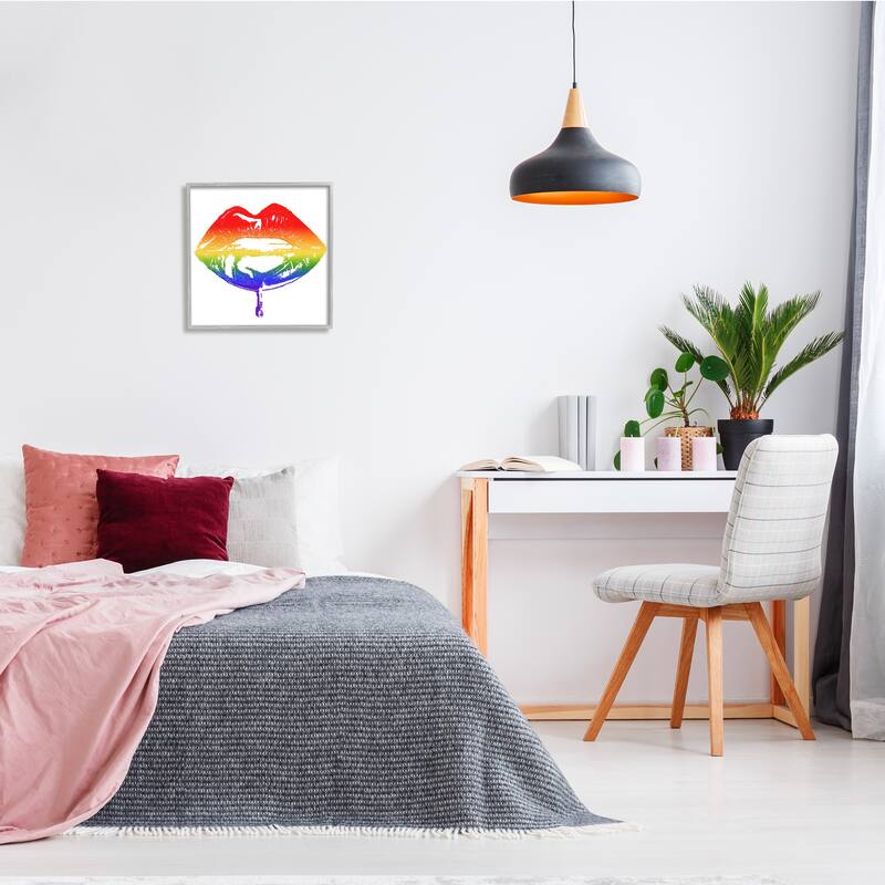 Stupell Rainbow Puckered Lips Retro Cosmetic Drip Kiss Framed Wall Art