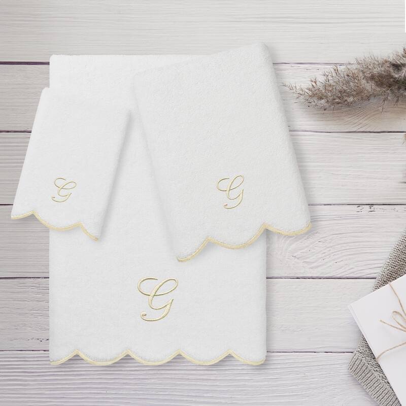 Authentic Hotel and Spa 100% Turkish Cotton Beige ADORNIA Scallop Personalized 3 Piece Towel Set - 3 Piece Set