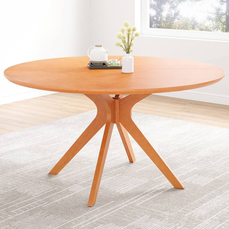 Wood Round Dining Table with X-Shaped Base, Kitchen Table Office Table with Floor Protection Pads, Easy Assembly