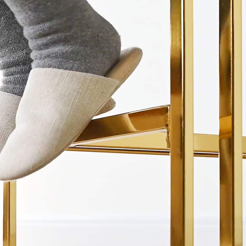 25" Seat Height Upholstered Chenille Gold Matel Counter Stool