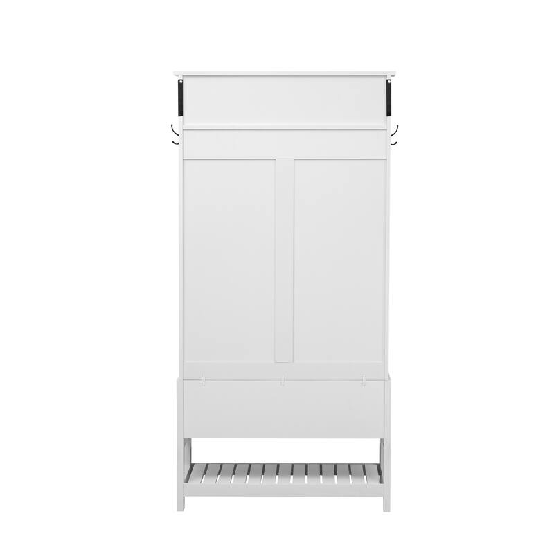 Modern Multi-Functional Entryway Coat Rack with 6 Hooks, 2 Drawers, Bench and Shoe Rack, for Entrances