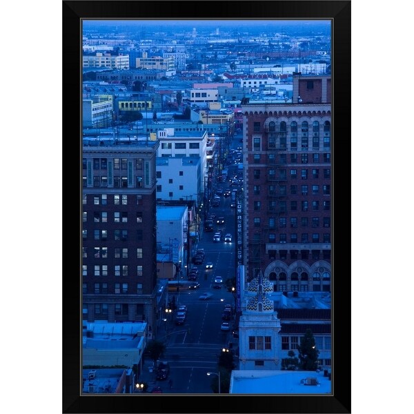 "Cityscape at dusk, Los Angeles, California" Black Framed Print