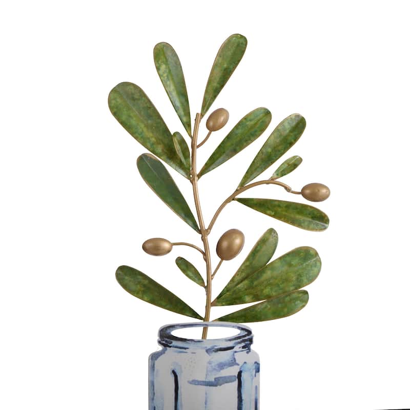 Planted Stem Metal Table Top Art of Green Plant Stem with Gold Buds in Jar - 3"D x 10"W x 20"H - 3"D x 10"W x 20"H