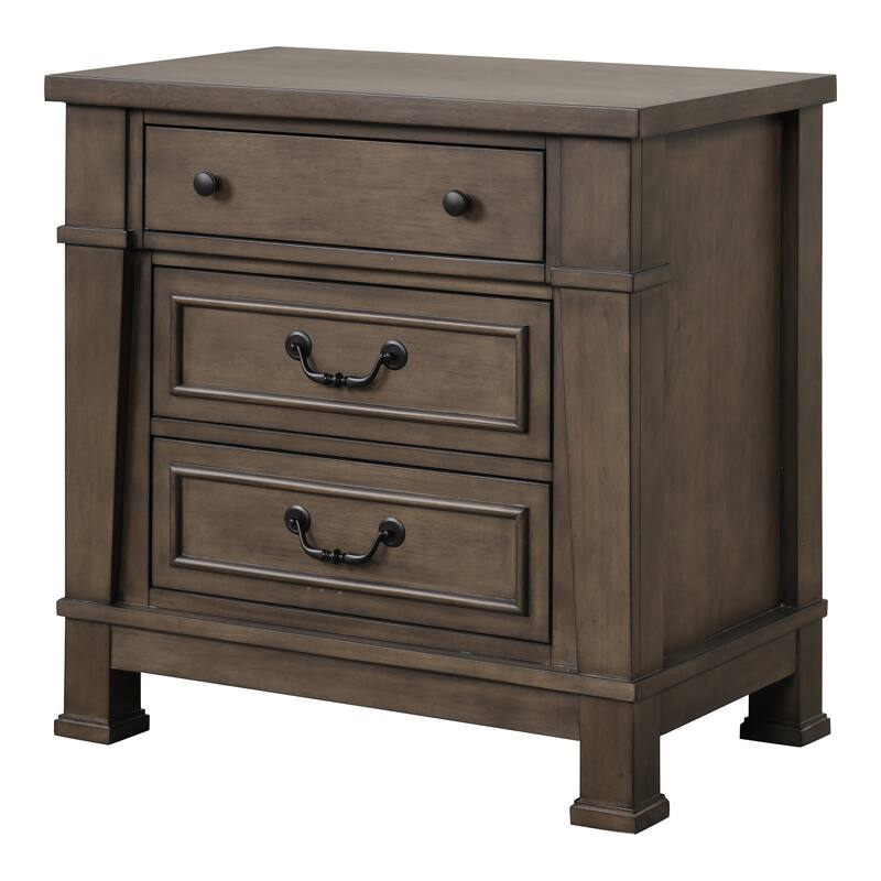 Furniture of America Quinlan Dark Walnut Wood 3-Drawer Nightstand