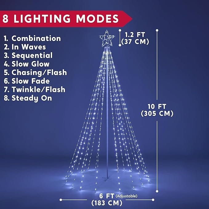 10 ft Cone Tree Yard Light Decorations, 560 LED Cool White Lights with Metal Stakes for Christmas