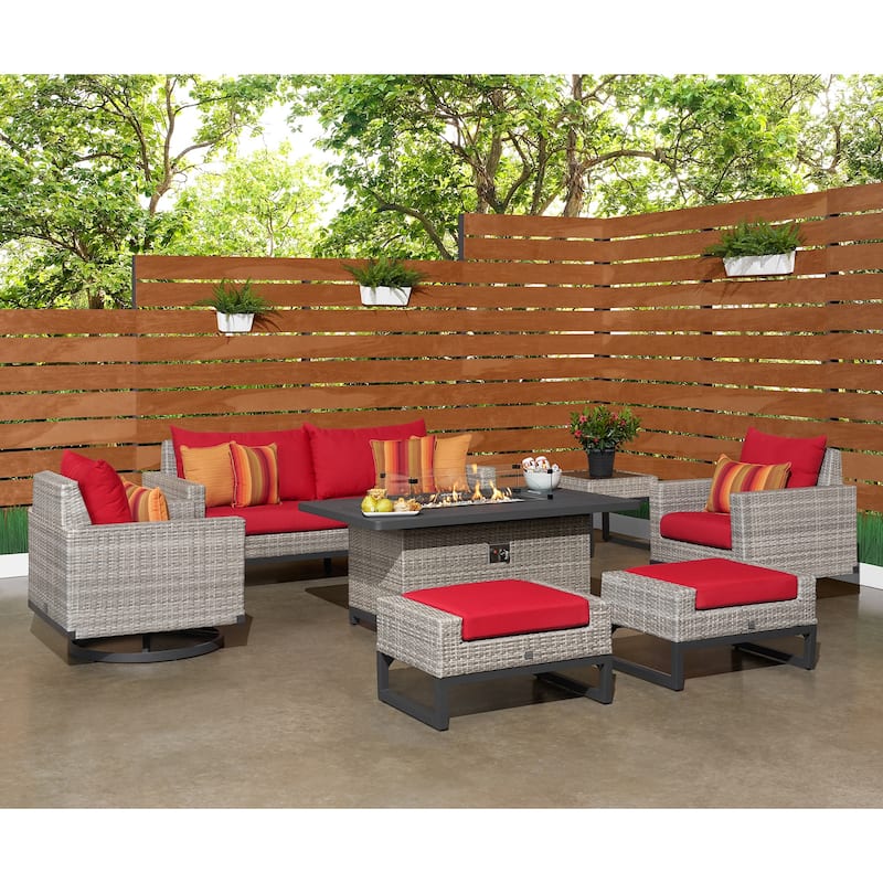 Milo Gray 7 Piece Sunbrella Outdoor Patio Motion Fire Set
