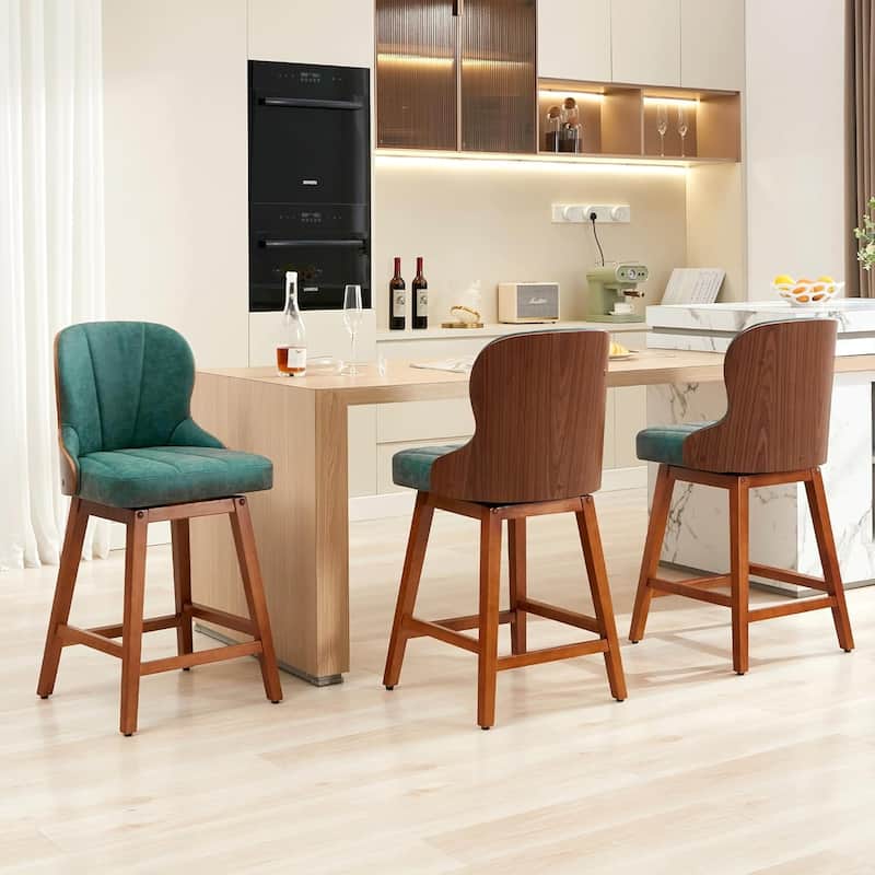 XINMICS 26 Inches Counter Height Bar Stools, Swivel PU Leather Bar Stools with Bentwood Backs, Set of 2/3 - N/A