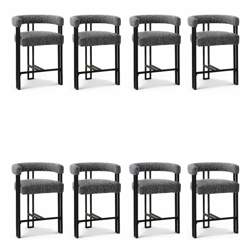 24" Seat Height Upholstered Tweed Solid Back Counter Stool(Set of 6)