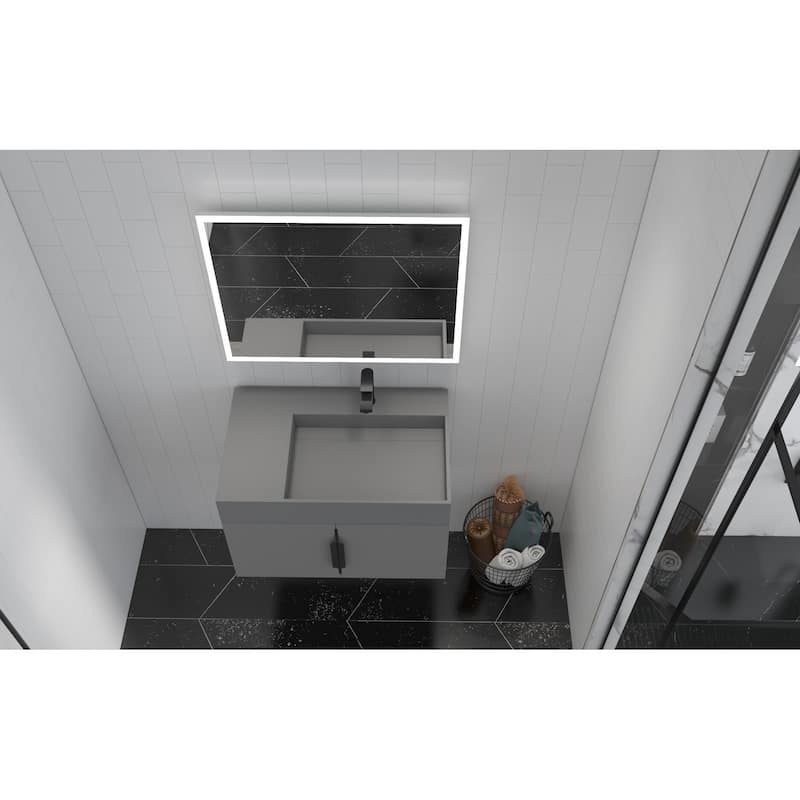 Amazon 30" Wall Mounted Bathroom Right Basin Vanity Set w/ Gray Top