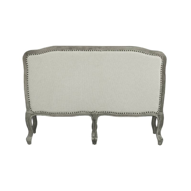 Warn 56 Inch Classic Sofa, Nailhead Trim, Box Cushion, Fabric, Cream, Brown