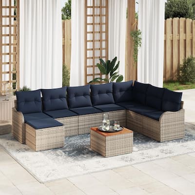 vidaXL 9 Piece Garden Sofa Set with Cushions - 113.2×69.9×27.2