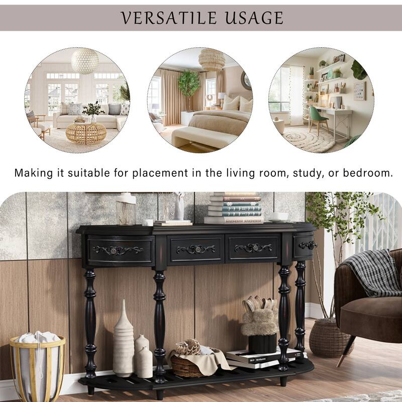Modern Curved Console Table with 4 Drawers and 1 Shelf